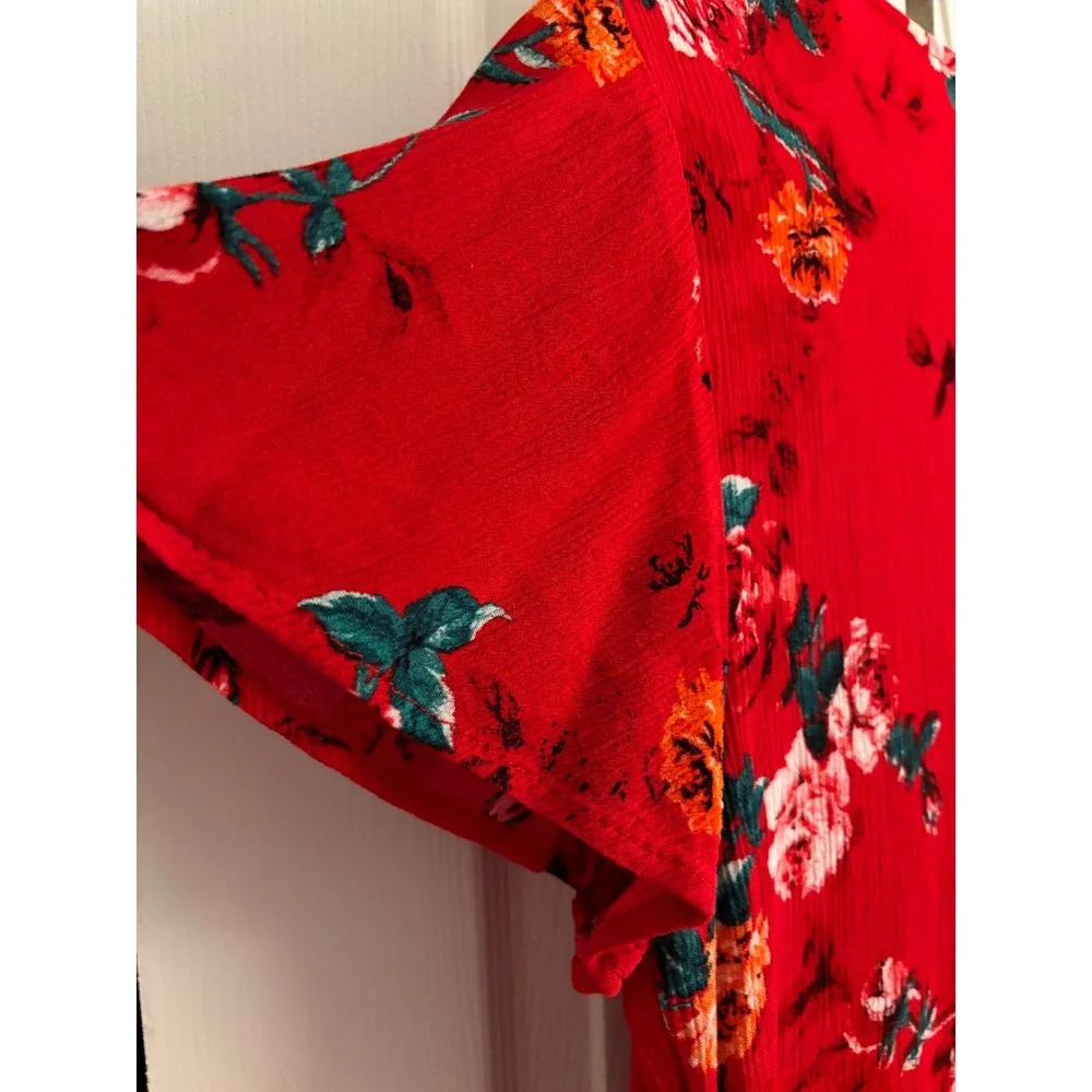 Torrid Red Floral Crochet Trim Fit & Flare Dress Size 0 (14/16) - Picture 6 of 7